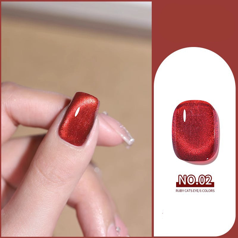 Cat eye gel polish 02 for vibrant and luxurious nail art featuring a rich red cat eye shimmer that adds depth and elegance