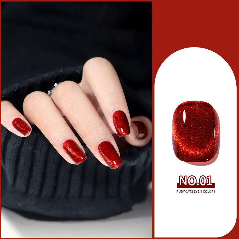 Cat eye gel polish 01 for creating stunning nail designs with a deep red cat eye effect and shimmering highlights