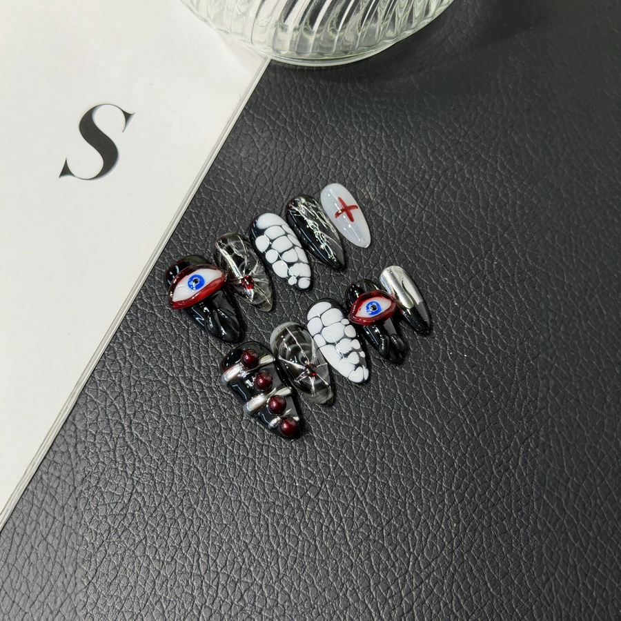 Evil Eye Spiderweb Halloween Almond Press-On Nails