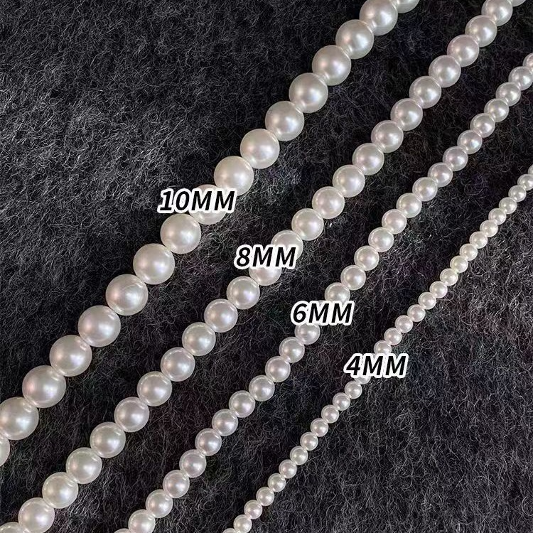 White pearl-style bead strands in 4, 6, 8 and 10 millimetre sizes