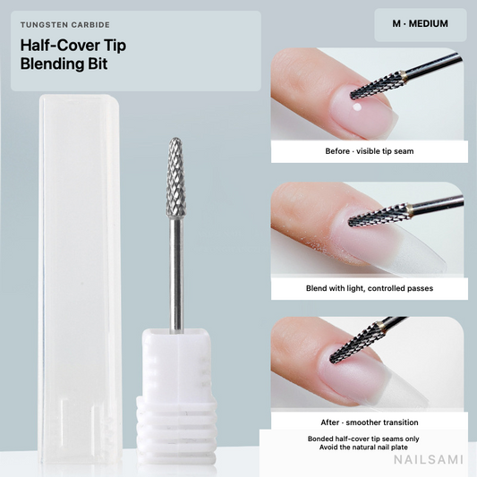 Half-cover tip blending tungsten carbide nail drill bit in medium cut