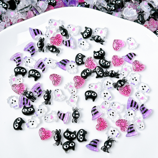 Assorted purple pink black and clear Halloween jelly resin nail charms