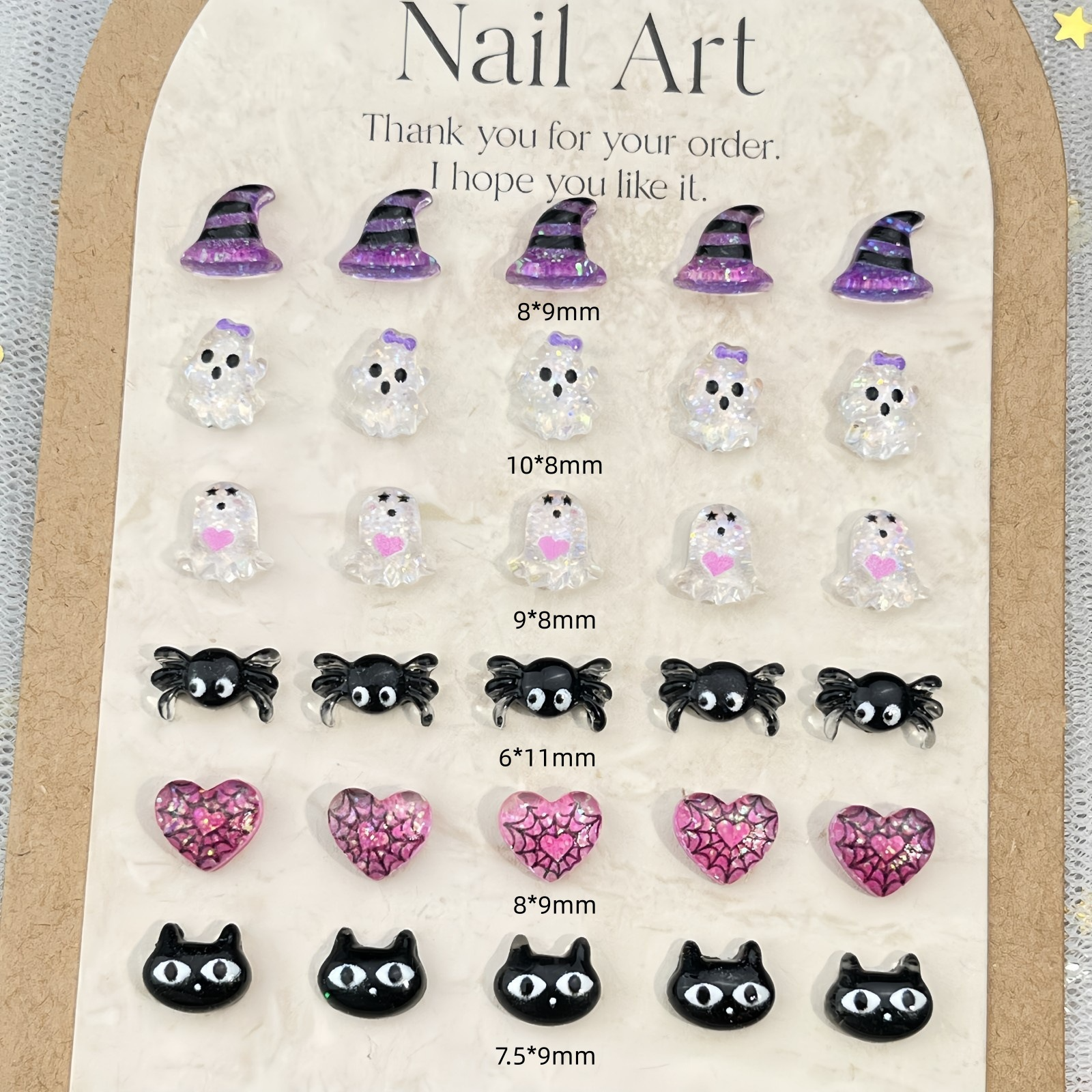Halloween jelly resin flatback nail charms with six motif sizes from 6 to 11 millimetres