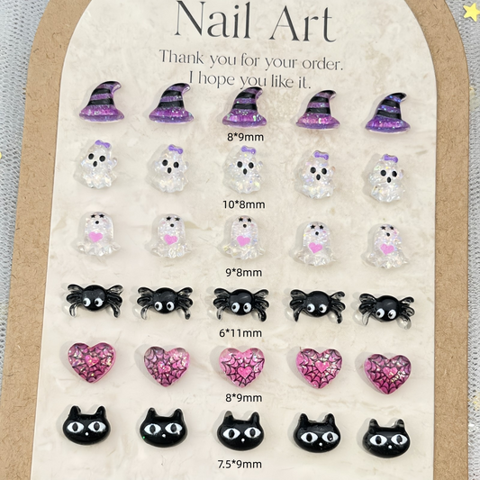 Halloween jelly resin flatback nail charms with six motif sizes from 6 to 11 millimetres