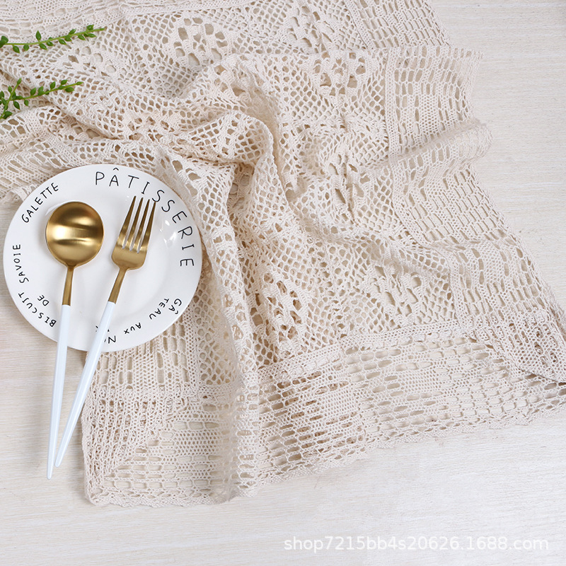Ivory White Floral Crochet Lace Photography Backdrop & Tablecloth