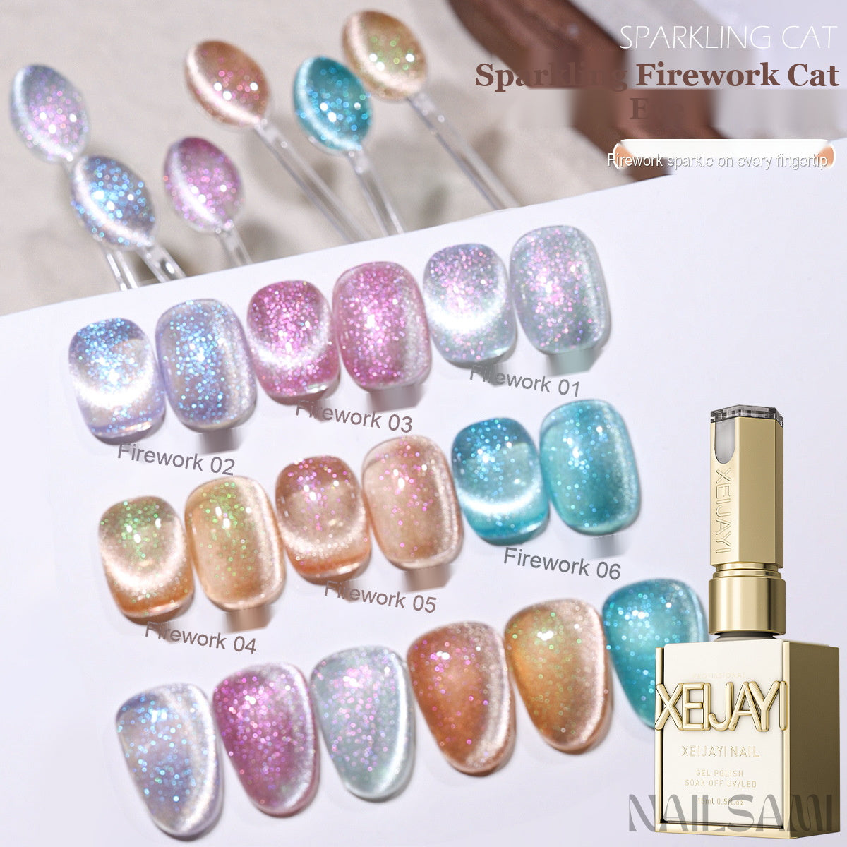NAILSAMI Firework Crystal Cat Eye Gel - 6 Colors - image 1