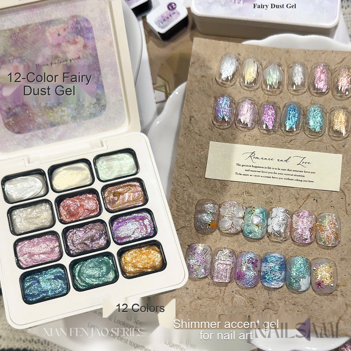 NAILSAMI Fairy Dust Pearl Art Gel Palette - 12 Colors - image 2