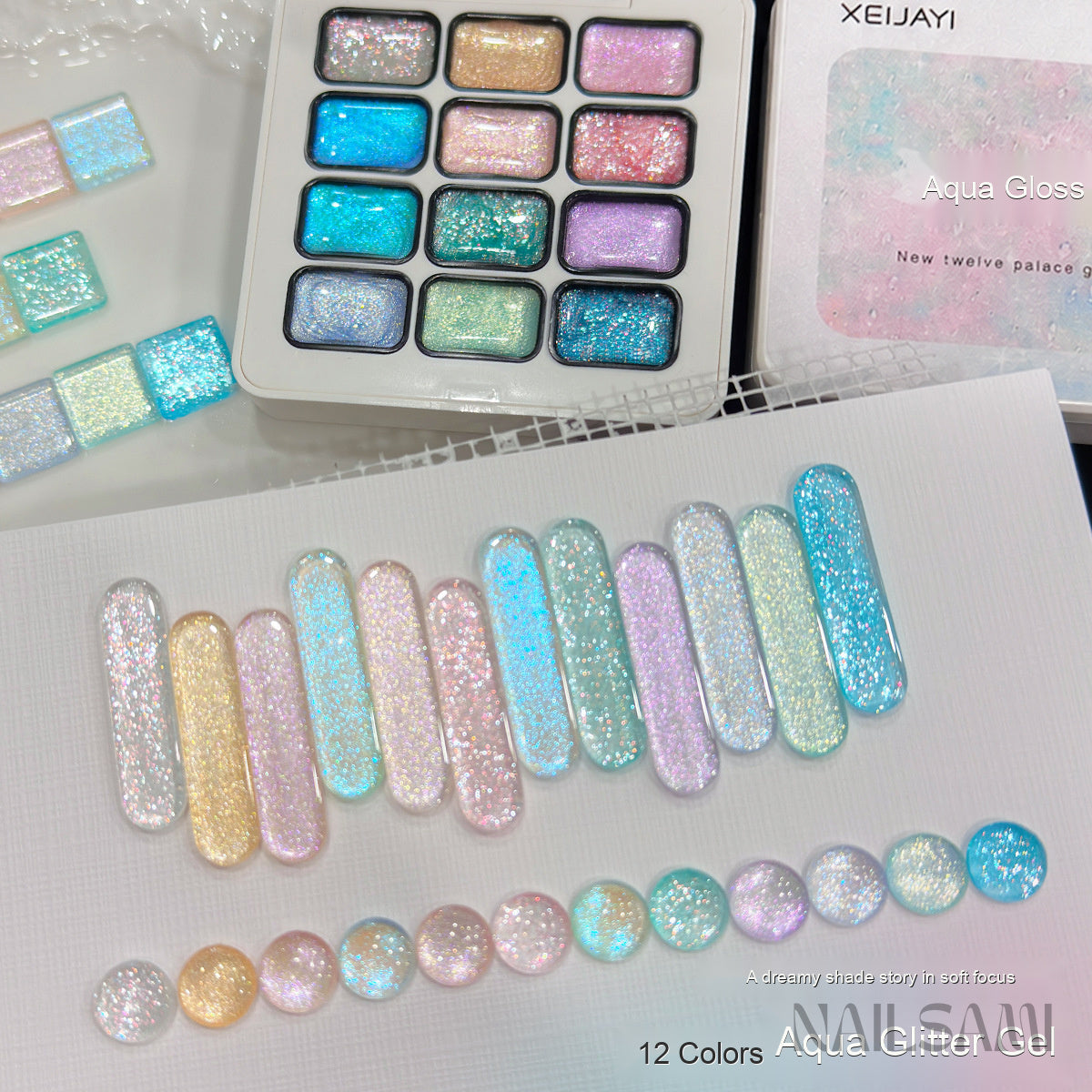 NAILSAMI Aqua Glitter Gel Palette - 12 Colors - image 2