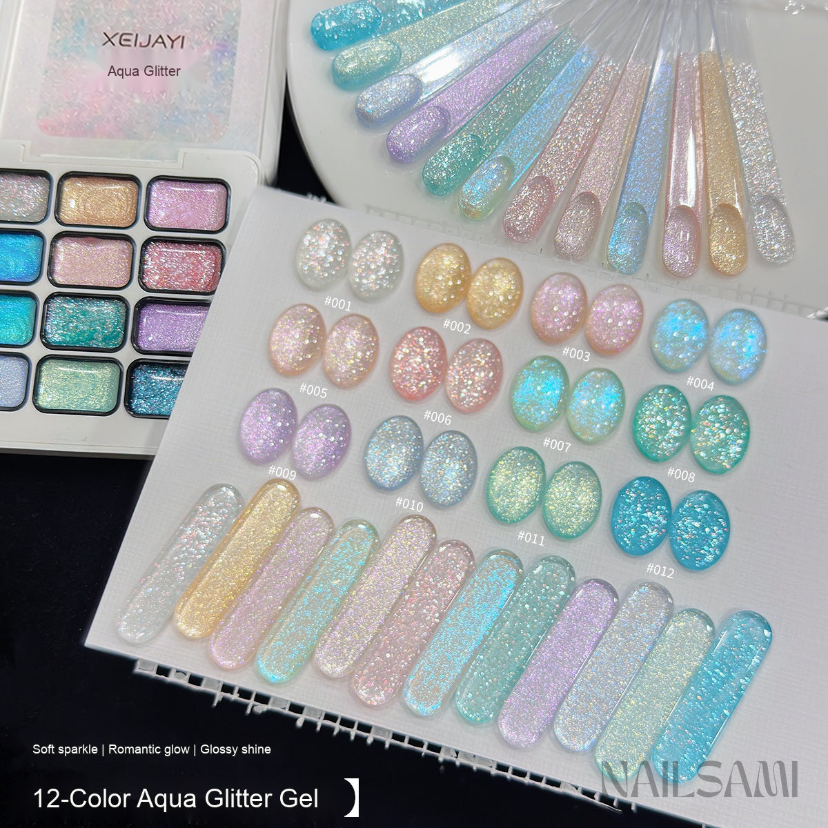 NAILSAMI Aqua Glitter Gel Palette - 12 Colors - image 3