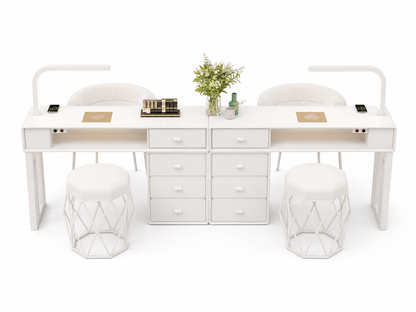 NAILSAMI Double Manicure Table with Dust Collectors and LED Lamps image 2