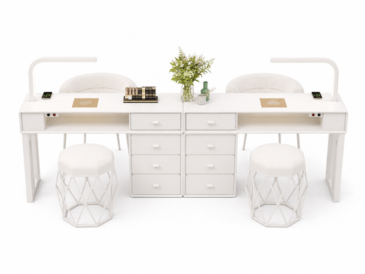 NAILSAMI Double Manicure Table with Dust Collectors and LED Lamps image 2