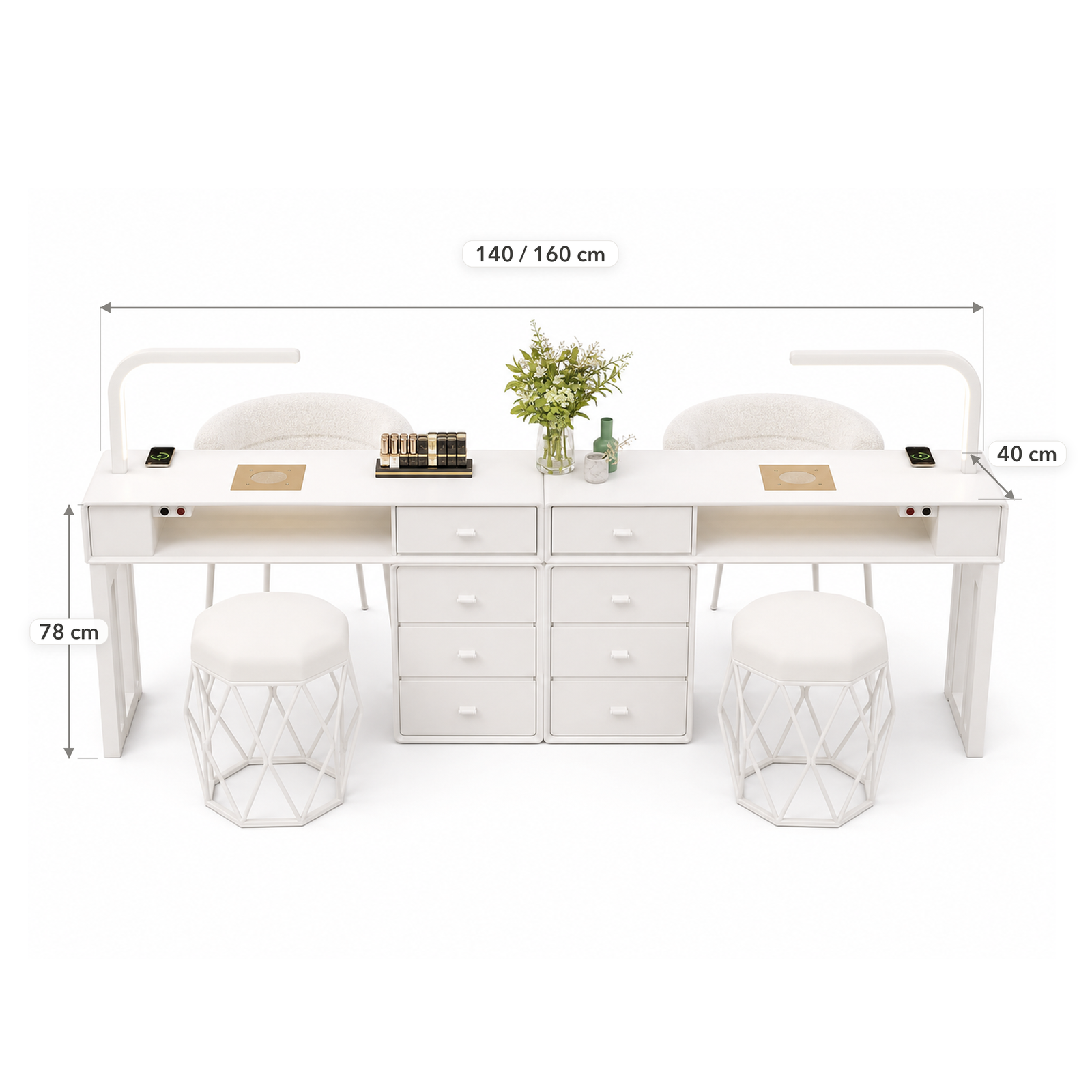 NAILSAMI Double Manicure Table with Dust Collectors and LED Lamps image 3