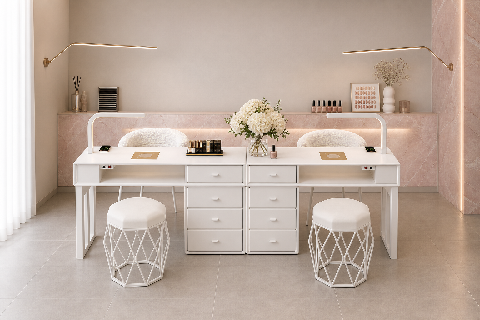 NAILSAMI Double Manicure Table with Dust Collectors and LED Lamps image 5