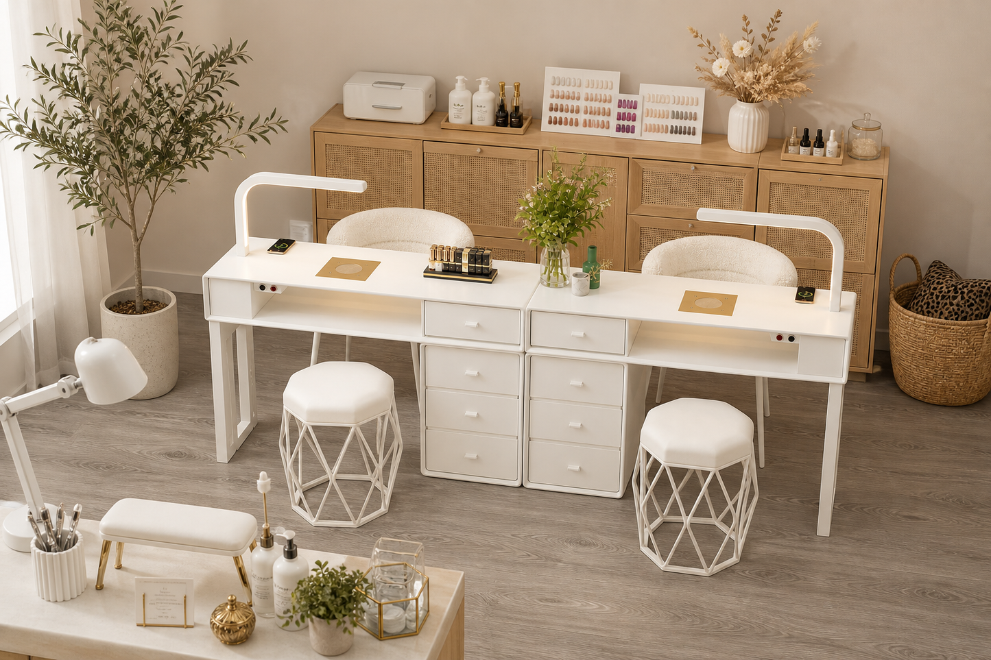 NAILSAMI Double Manicure Table with Dust Collectors and LED Lamps image 6