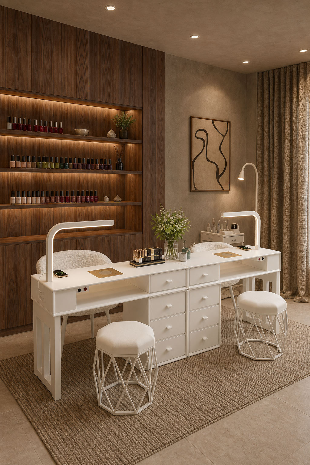 NAILSAMI Double Manicure Table with Dust Collectors and LED Lamps image 9