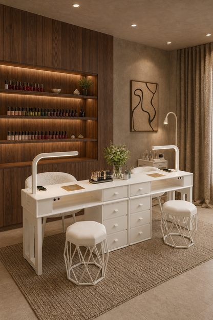NAILSAMI Double Manicure Table with Dust Collectors and LED Lamps image 9