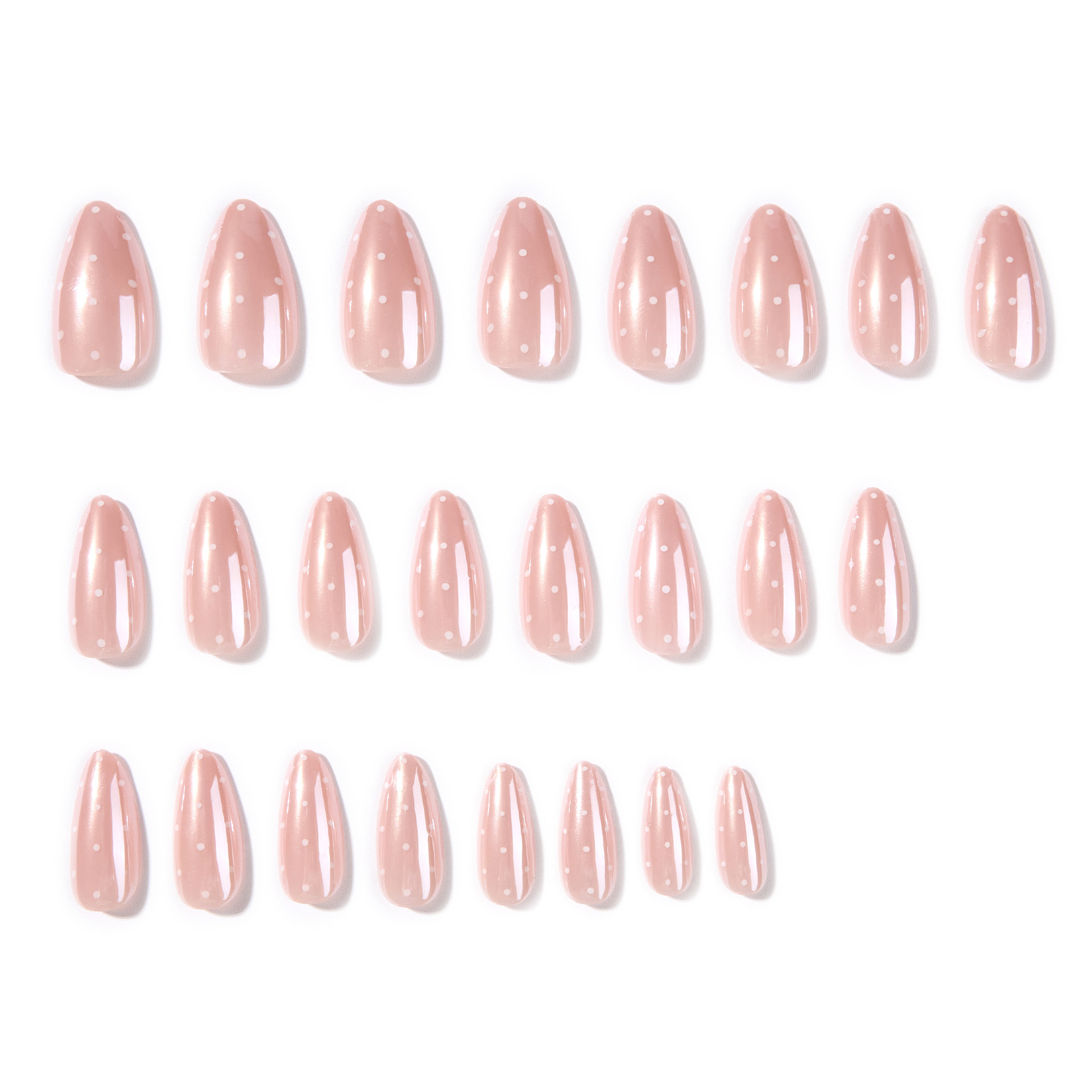 JP4373 pink and white polka dot press-on nail set arranged by size