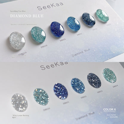 SeeKaa Diamond Blue Crushed Glitter Gel Polish Set – 6 Colors