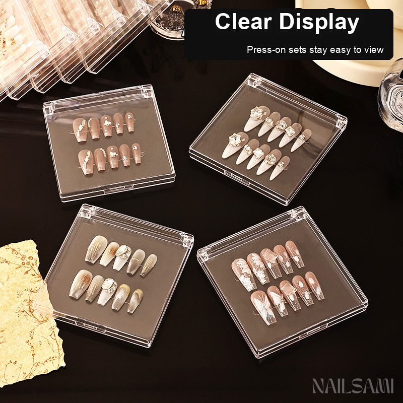 Clear Press-On Nail Storage Case - 10 x 10 cm