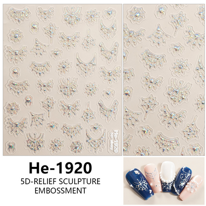Redanco HE-1920 holographic silver embossed spider and spider web nail stickers