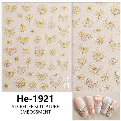 Redanco HE-1921 crushed gold effect embossed spider and spider web nail stickers
