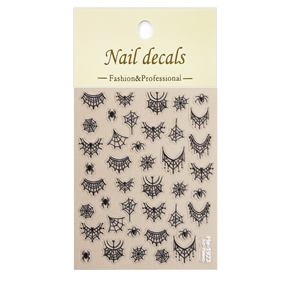 Packaged Redanco HE-1923 black embossed spider and spider web nail sticker sheet