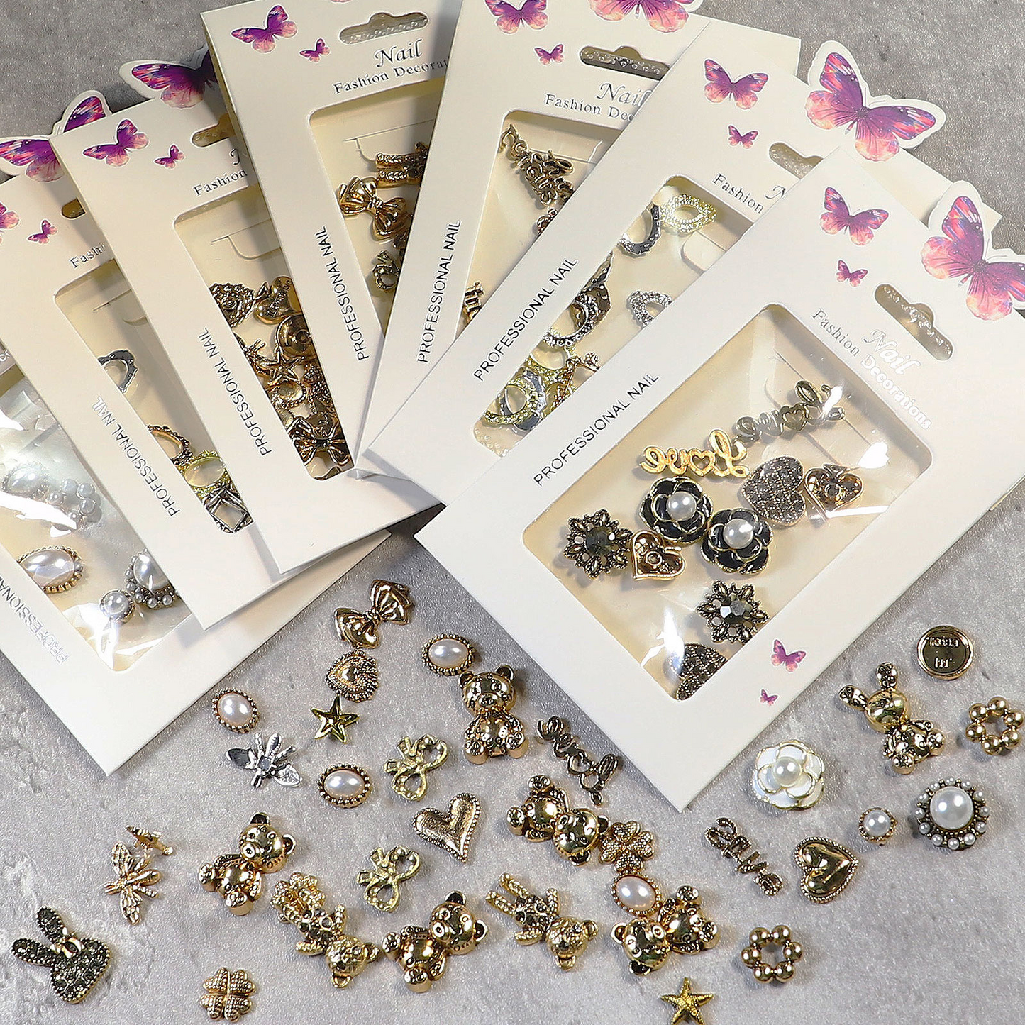 Assorted retro alloy nail art charm packs and mixed decorative motifs