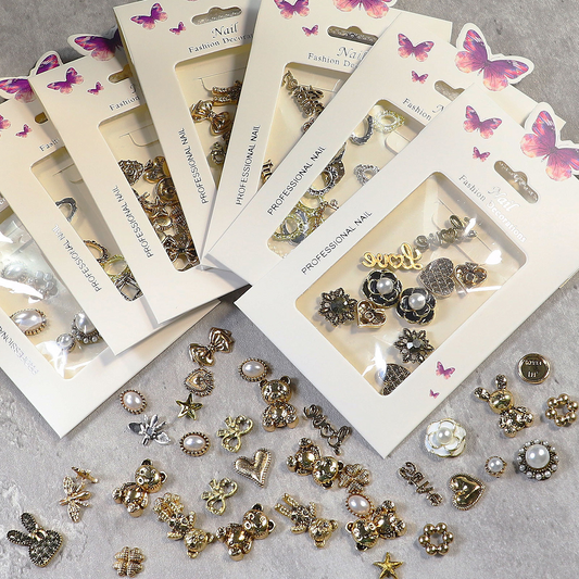 Assorted retro alloy nail art charm packs and mixed decorative motifs
