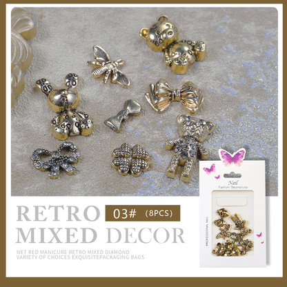 Retro Mix 03 eight-piece nail art charm assortment