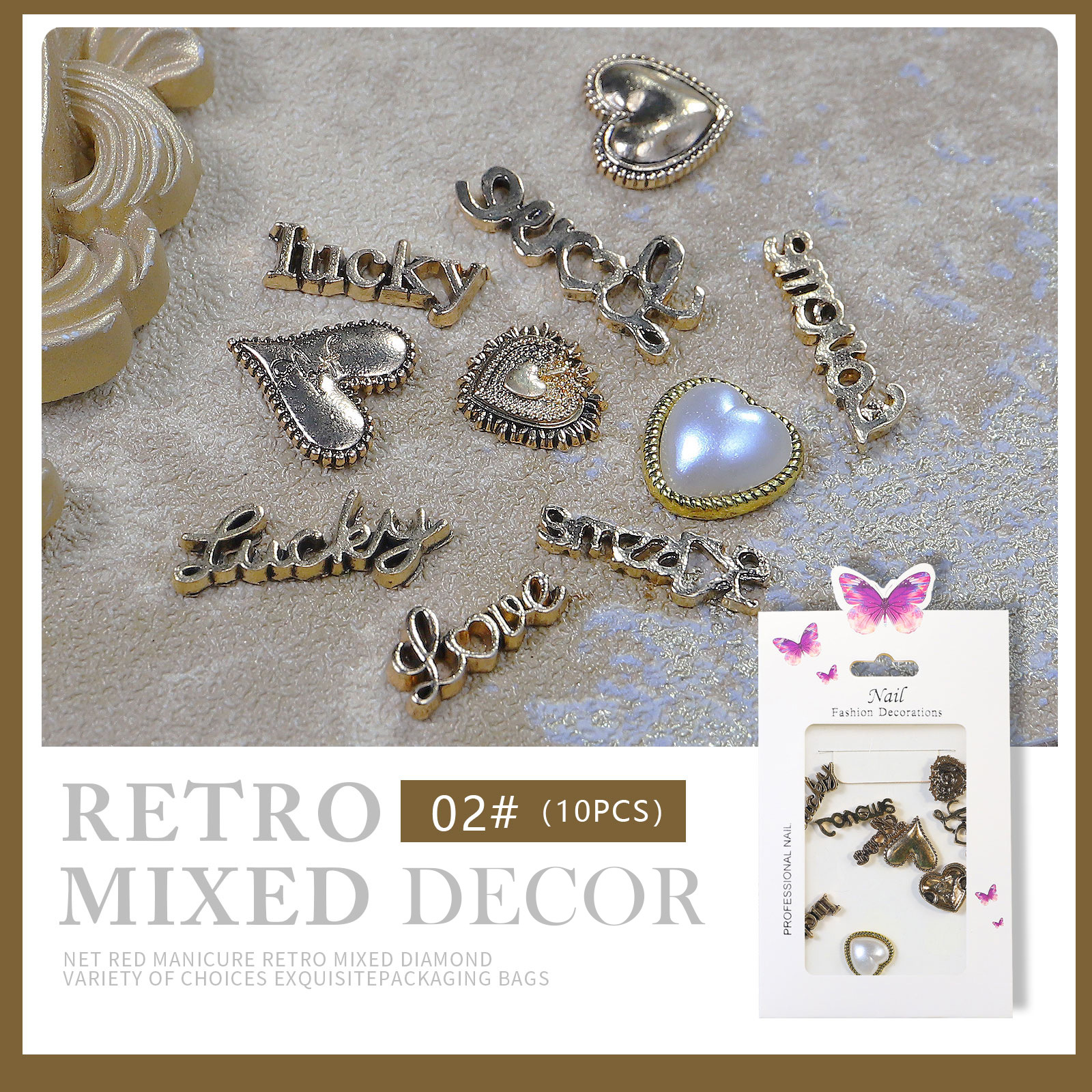 Retro Mix 02 ten-piece nail art charm assortment