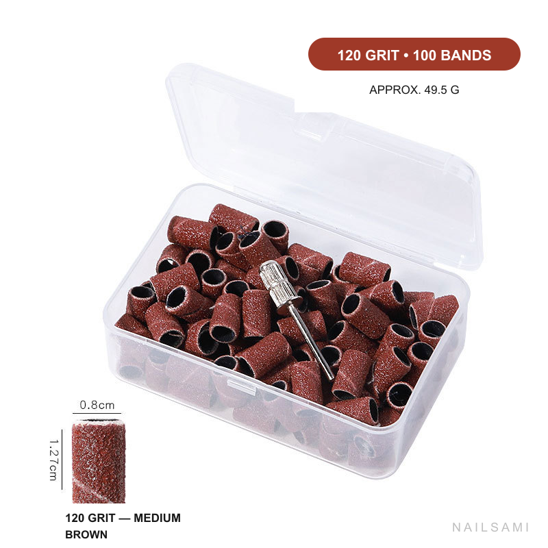 120 grit medium nail drill sanding bands with mandrel, 100 pack