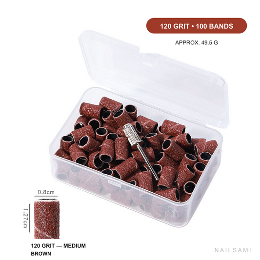 120 grit medium nail drill sanding bands with mandrel, 100 pack