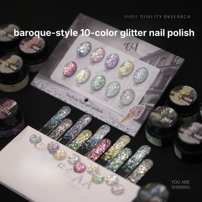 SEE KAA Baroque Ice Cream Cone glitter gel polish shade chart 103 to 112