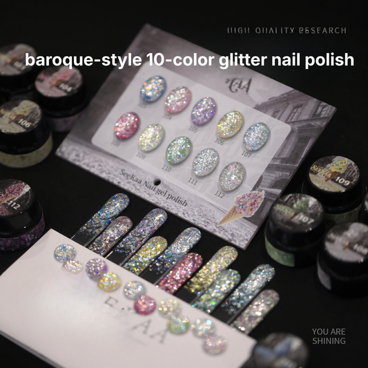 SEE KAA Baroque Ice Cream Cone glitter gel polish shade chart 103 to 112