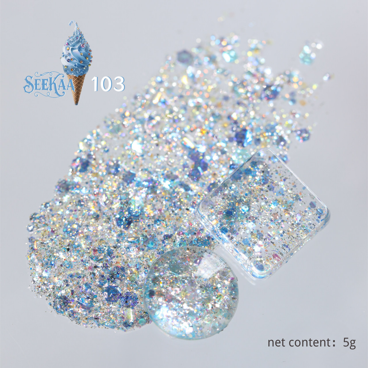 SEE KAA Baroque Ice Cream Cone glitter gel polish shade 103 blue sparkle 5 g