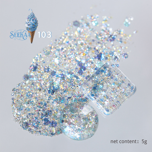 SEE KAA Baroque Ice Cream Cone glitter gel polish shade 103 blue sparkle 5 g