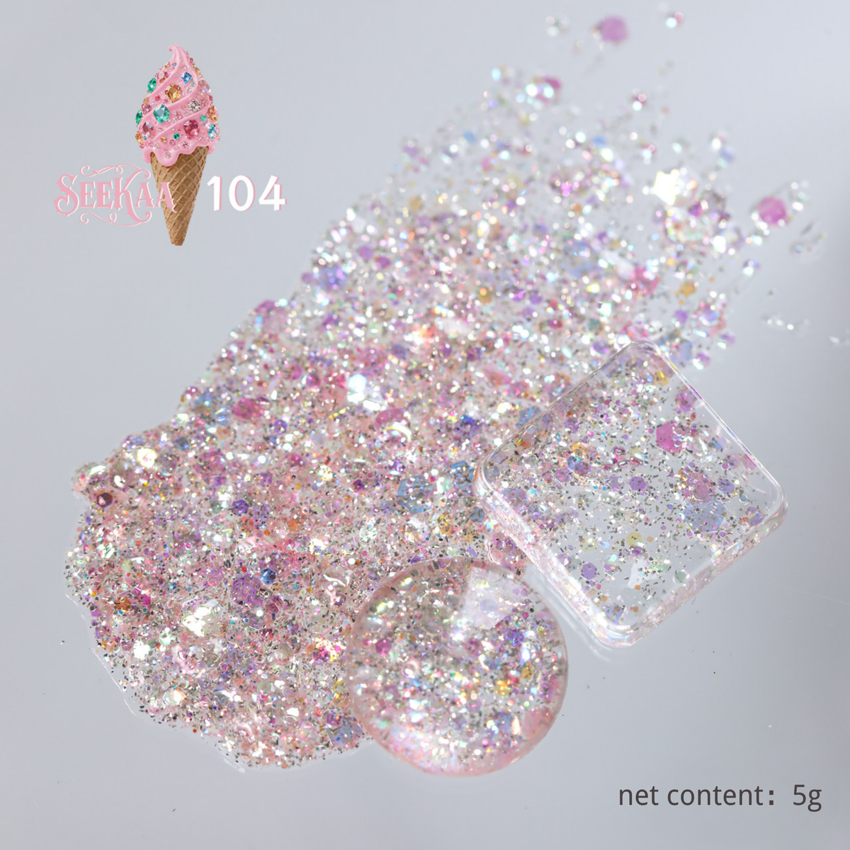SEE KAA Baroque Ice Cream Cone glitter gel polish shade 104 pink sparkle 5 g