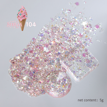 SEE KAA Baroque Ice Cream Cone glitter gel polish shade 104 pink sparkle 5 g