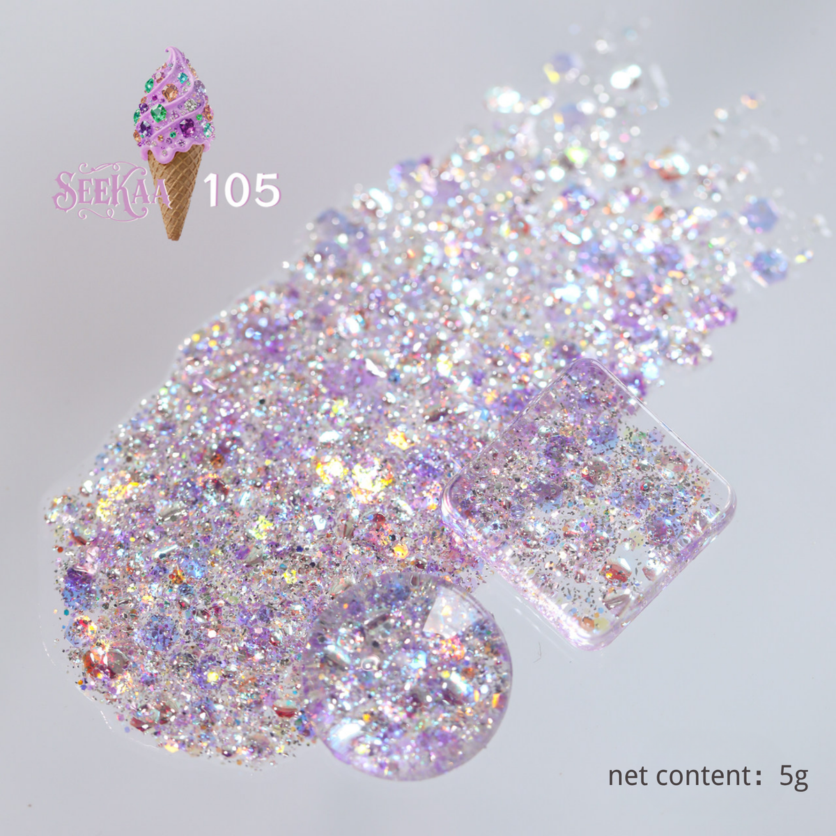 SEE KAA Baroque Ice Cream Cone glitter gel polish shade 105 lilac sparkle 5 g