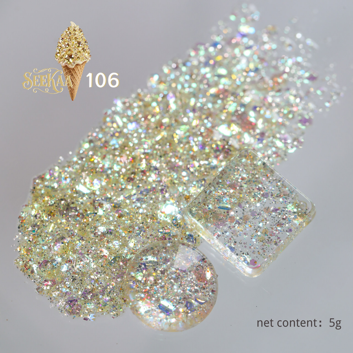 SEE KAA Baroque Ice Cream Cone glitter gel polish shade 106 champagne sparkle 5 g