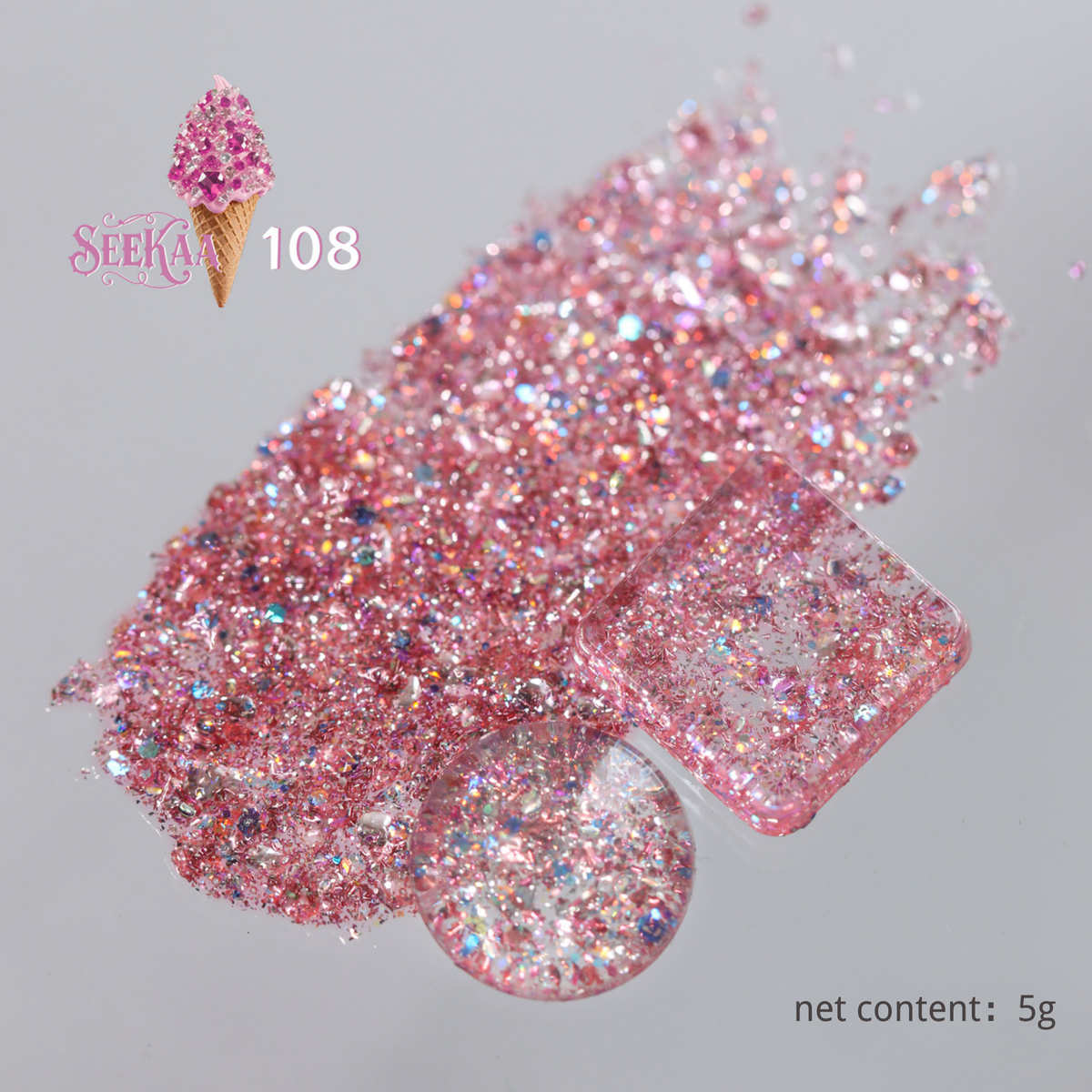 SEE KAA Baroque Ice Cream Cone glitter gel polish shade 108 pink sparkle 5 g