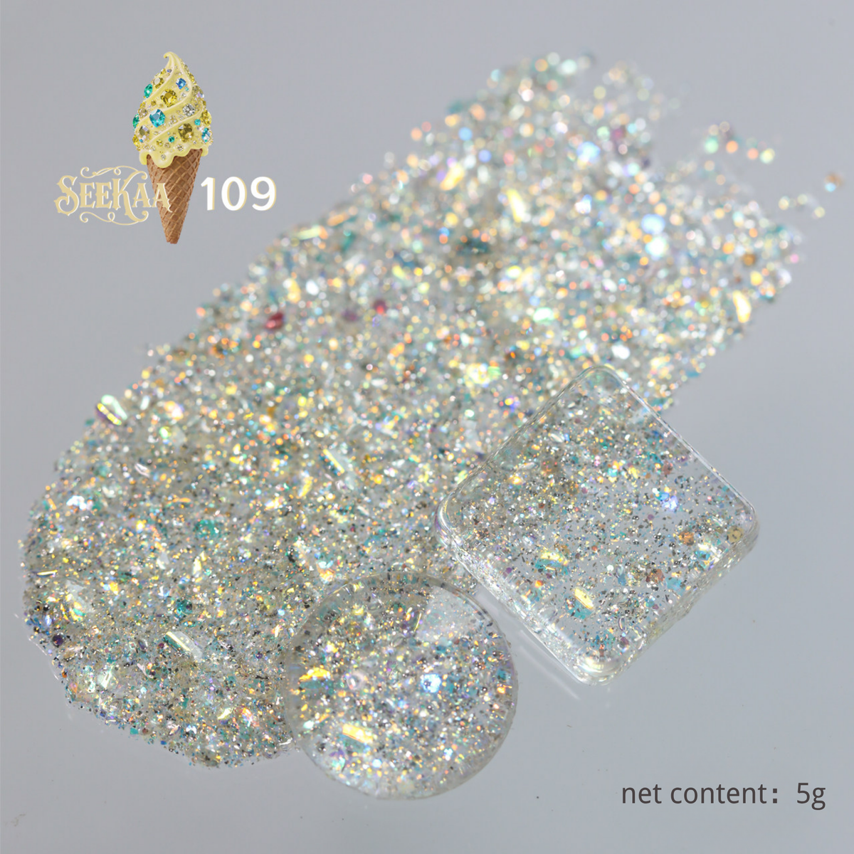 SEE KAA Baroque Ice Cream Cone glitter gel polish shade 109 warm gold sparkle 5 g