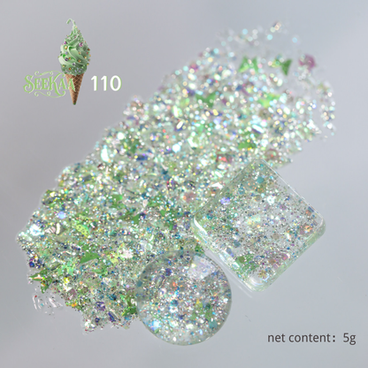 SEE KAA Baroque Ice Cream Cone glitter gel polish shade 110 green sparkle 5 g