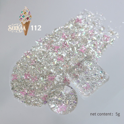 SEE KAA Baroque Ice Cream Cone glitter gel polish shade 112 silver and pink star sparkle 5 g