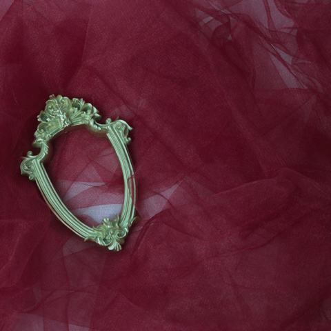 Red sheer tulle photography backdrop with a decorative frame