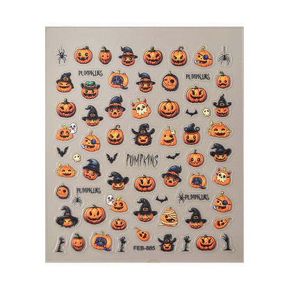 Full SUSAN NOTES FEB-885 embossed Halloween nail sticker sheet with orange pumpkin motifs