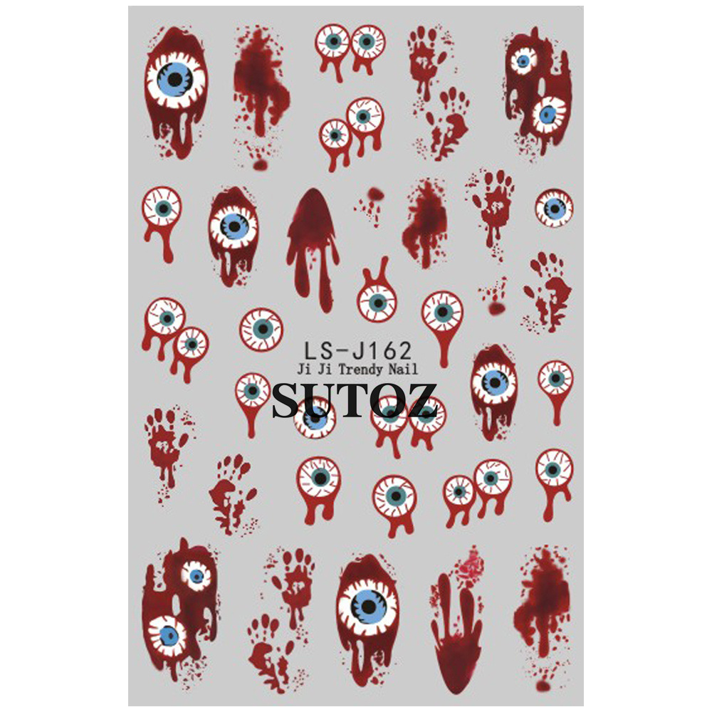 Full SUTOZ LS-J162 blood-red eyeball drip and handprint nail sticker sheet
