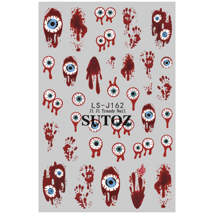 Full SUTOZ LS-J162 blood-red eyeball drip and handprint nail sticker sheet
