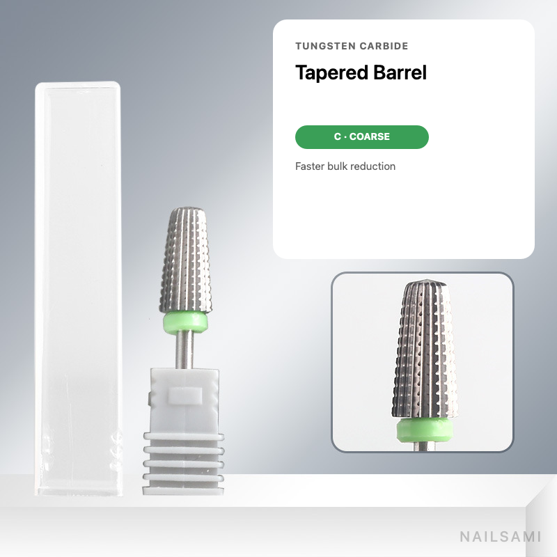 Tapered barrel tungsten carbide nail drill bit, coarse cut with green ring