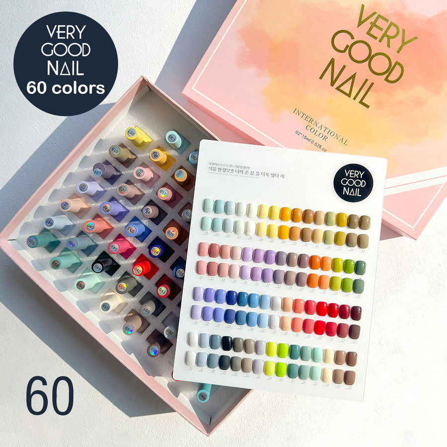 Very Good Nail 60-colour Korean gel polish set with bottles and swatch board